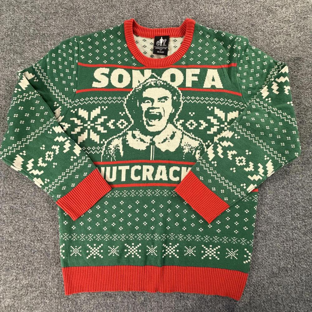 Elf Movie Son of‎ a Nutcracker Christmas Sweater Mens Large Green Red Pullover